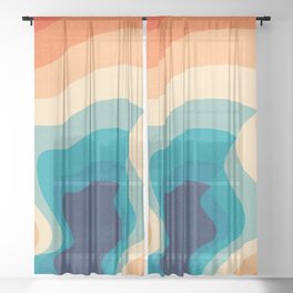 Retro 70s and 80s Color Palette Mid-Century Minimalist Abstract Art Sheer Curtain