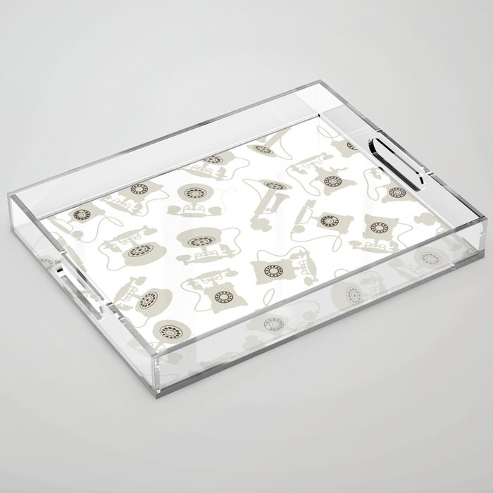 Vintage Rotary Dial Telephone Pattern on White Acrylic Tray
