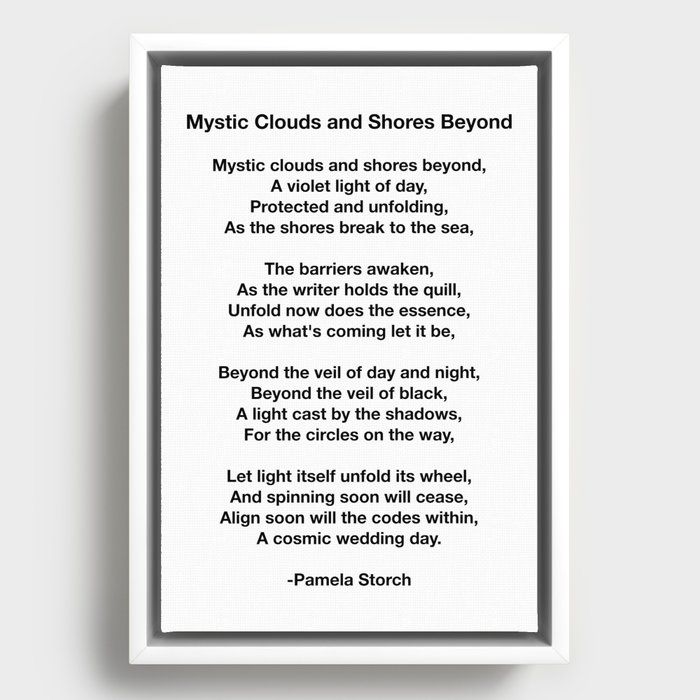Mystic Clouds and Shores Beyond Poem Framed Canvas
