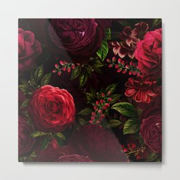 Vintage & Shabby Chic - Vintage & Shabby Chic - Mystical Night Roses Metal Print | Midnight, Night, Exotic, Bohemian, Rose, Peonies, Botanical, Painting, Countryside, Cottagecore 
