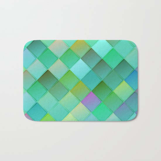 Green pattern with squares.Trendy print. Modern graphic design. Bath Mat