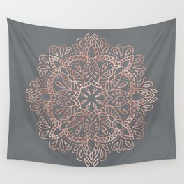 Mandala Rose Gold Pink Shimmer on Soft Gray by Nature Magick Wall Tapestry