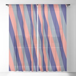 [ Thumbnail: Salmon, Midnight Blue, and Light Slate Gray Colored Pattern of Stripes Sheer Curtain ]
