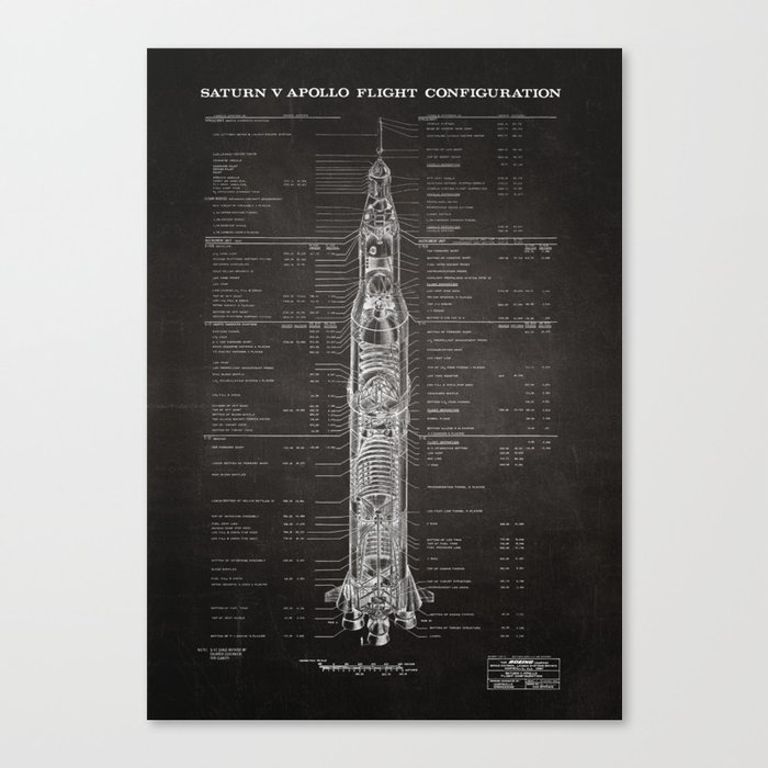 Apollo 11 Saturn V Blueprint in High Resolution (black) Canvas Print