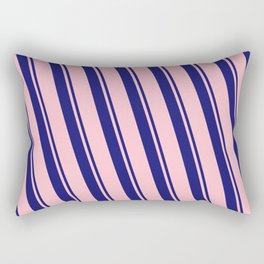 [ Thumbnail: Midnight Blue and Pink Colored Lined/Striped Pattern Rectangular Pillow ]