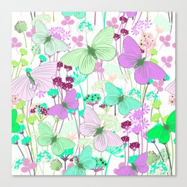pastel pink green fluo butterflies  Canvas Print