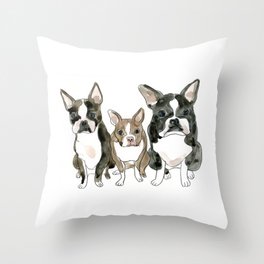 Boston Terrier Siblings: Water Color Illustration Throw Pillow