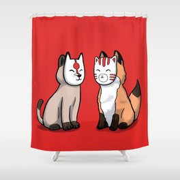 Cat and fox wearing japanese mask Shower Curtain