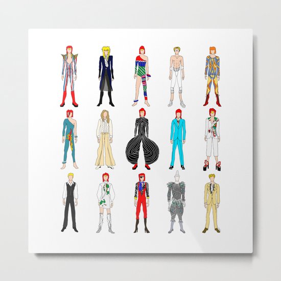 Outfits of Bowie Fashion on White Metal Print