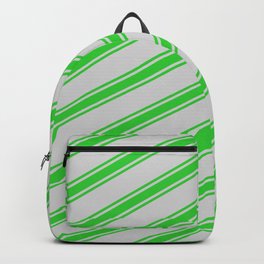 [ Thumbnail: Light Grey and Lime Green Colored Stripes Pattern Backpack ]