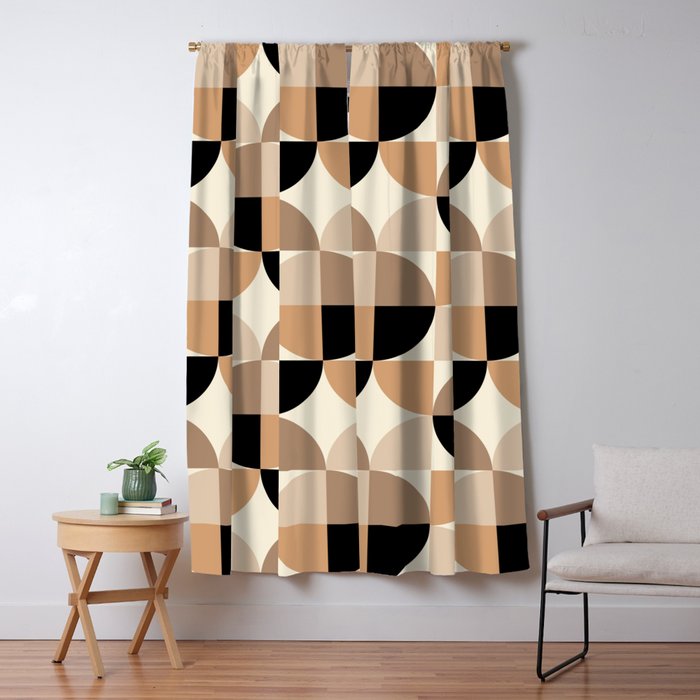 Black and tan shop curtains