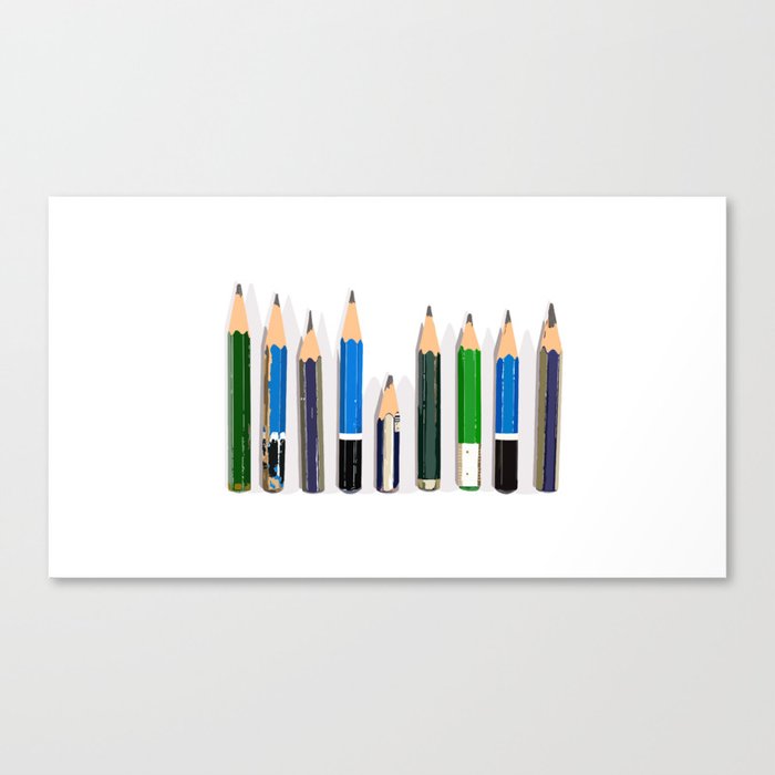 Lined up Old and Used Architect's Pencils w/ Shadow in White Background Illustration Canvas Print