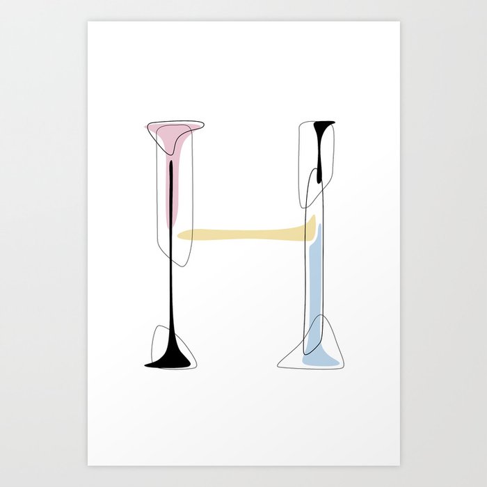Pastel H / capital letter illustration Art Print