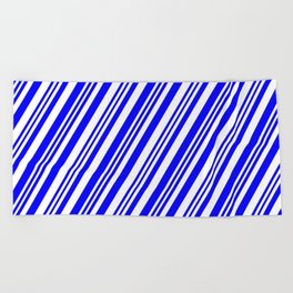 [ Thumbnail: Blue & White Colored Striped/Lined Pattern Beach Towel ]