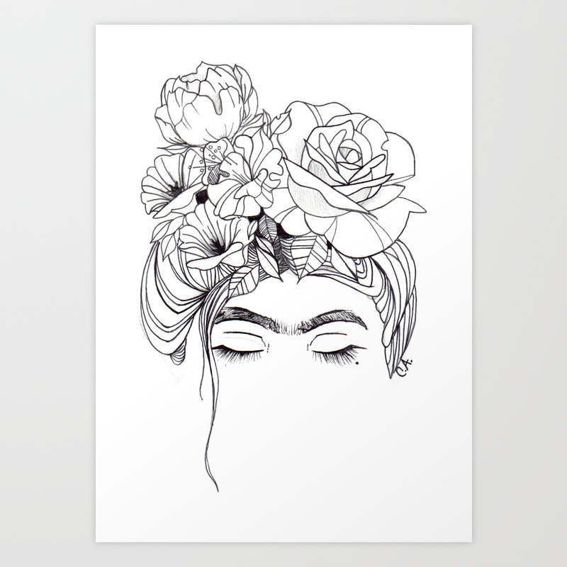 Frida Khalo Illustration Ink Drawing Modern Minimalist Art Art Print By Poppinpeonyart Society6