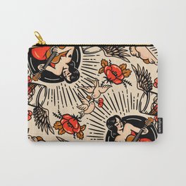 Whiskey & Lyrics Pattern Featuring A Pinup Girl Playing Guitar, Red Version Carry-All Pouch