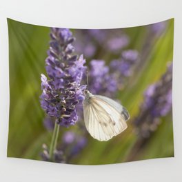 White Butterfly On Lavender Blossom  Wall Tapestry