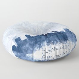 Cleveland Skyline & Map Watercolor Navy Blue, Print by Zouzounio Art Floor Pillow