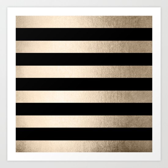 Simply Striped White Gold Sands on Midnight Black Art Print