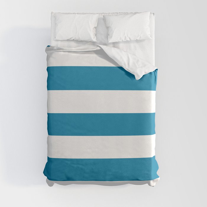 Celadon blue - solid color - white stripes pattern Duvet Cover