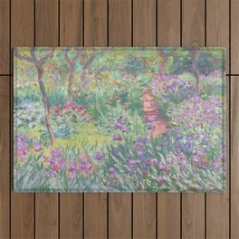 Garden with Irises Famous Claude Monet Art. Vintage Floral Decor Outdoor Rug