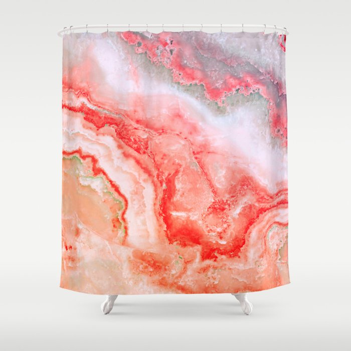Luxury LIVING CORAL Agate Marble Geode Gem Shower Curtain