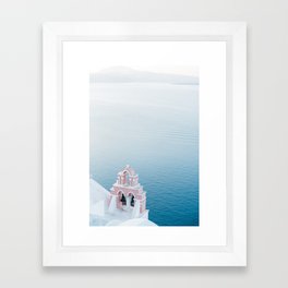 Santorini Colors | Greece hills during sunrise | Sea view chapel | Travel photography wall art print Framed Art Print