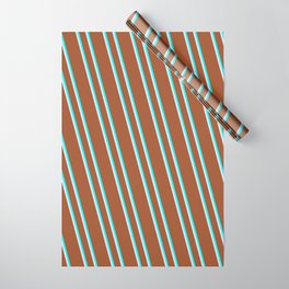 [ Thumbnail: Sienna, Cyan & Lavender Colored Lined Pattern Wrapping Paper ]