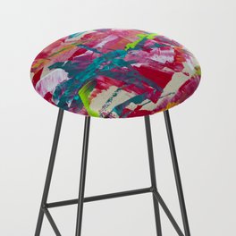 Confetti: A colorful abstract design in neon pink, neon green, and neon blue Bar Stool