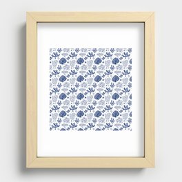 Blue Coral Silhouette Pattern Recessed Framed Print