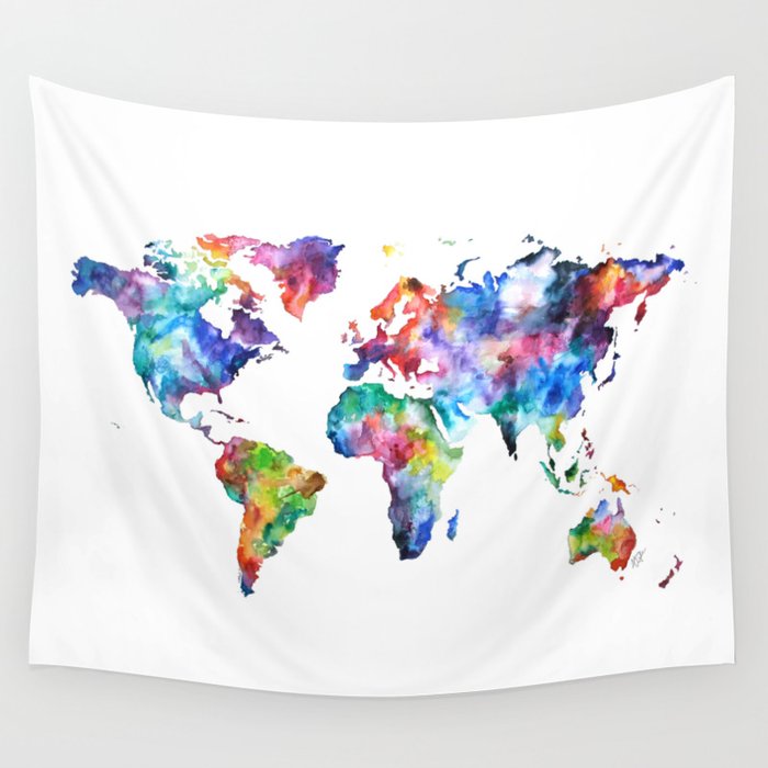 World Map Watercolor Painting Wall Tapestry by AudreyDeFord | Society6