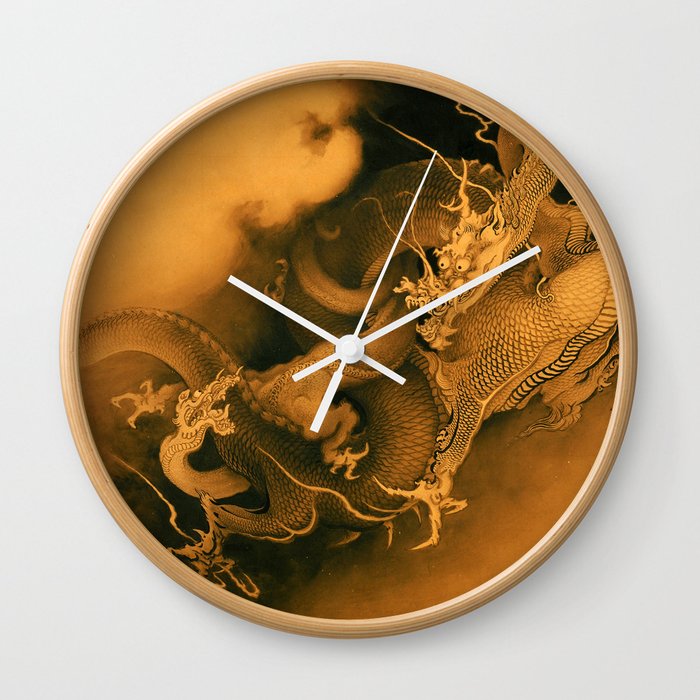 Two Dragons in Clouds by Kanō Hōgai (1885) Wall Clock