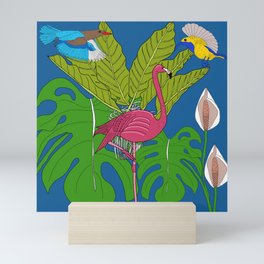 Felicity the pink flamingo in Tropical jungle Mini Art Print