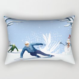 Skiing with Snowman Rectangular Pillow