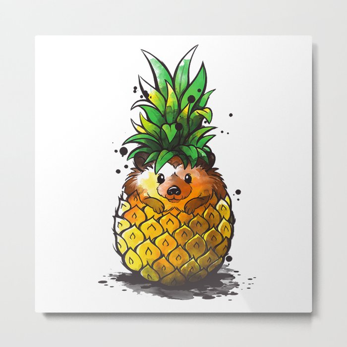 Pineapple Hedgehog Metal Print