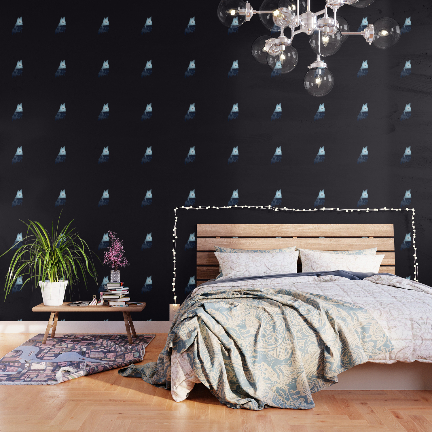 Blue Moon And Howling Wolf Head Wallpaper By Annartshock Society6