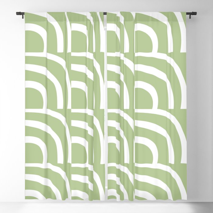 Mid Century Modern Abstract Band Pattern 325 Sage Green Blackout Curtain