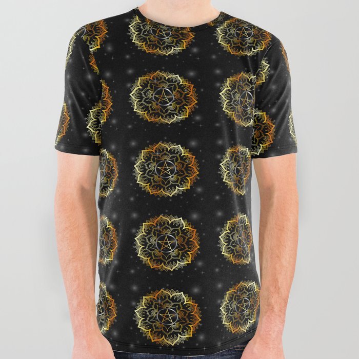 Golden decorative floral mandala sacred geometry All Over Graphic Tee