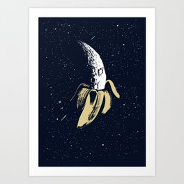 Banana moon at the night sky Art Print | Space, Creative, Banana, Idea, Choka, Pattern, Star, Cool, Moon, Sky 