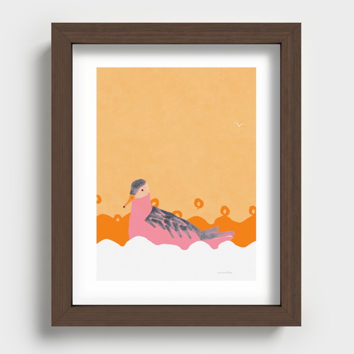 Bird in the Waves - Pink and Orange Recessed Framed Print