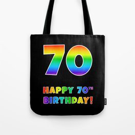 [ Thumbnail: HAPPY 70TH BIRTHDAY - Multicolored Rainbow Spectrum Gradient Tote Bag ]