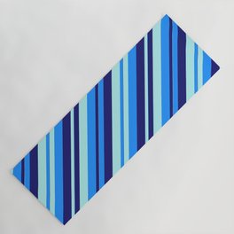 [ Thumbnail: Blue, Midnight Blue, and Turquoise Colored Lined/Striped Pattern Yoga Mat ]