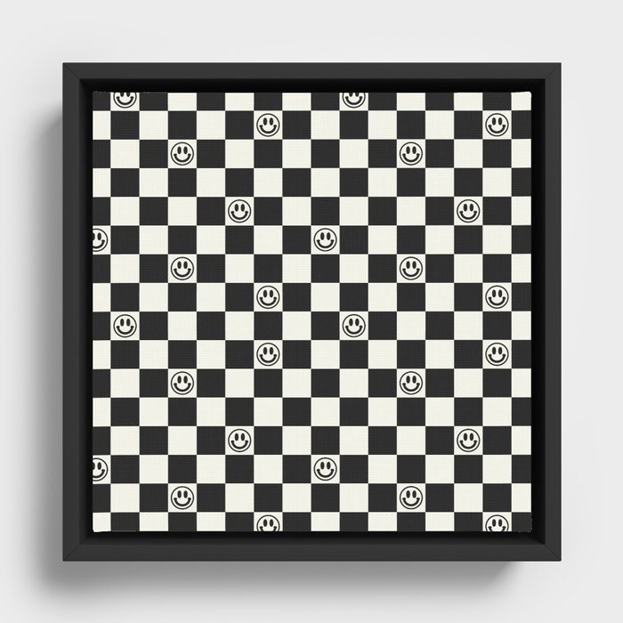 Smiley Face & Checkerboard  Framed Canvas