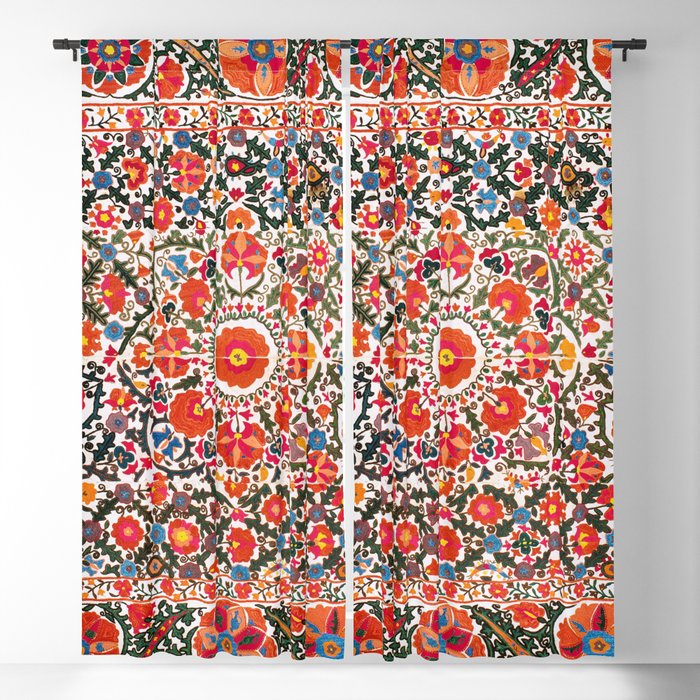 Bokhara Suzani  Antique Uzbekistan Floral Rug Print Blackout Curtain