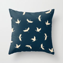 Japanese traditional seamless doodle pattern with flying birds cranes silhouette.  Throw Pillow