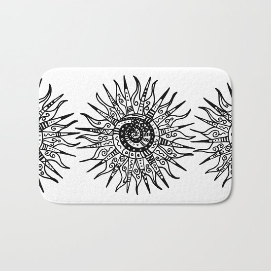 Sun Doodle black and white drawing Bath Mat