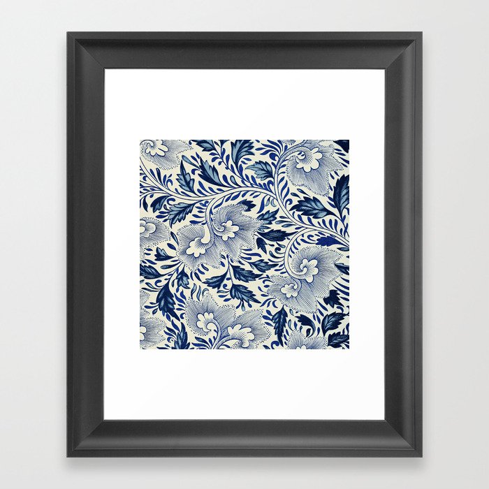 Antique Blue and White Floral China Pattern Framed Art Print