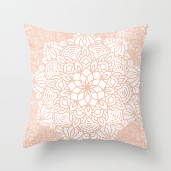 Seashell Mandala Coral Pink and White by Nature Magick Throw Pillow
