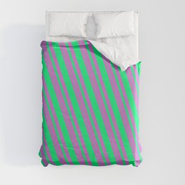 [ Thumbnail: Orchid & Green Colored Lined/Striped Pattern Duvet Cover ]