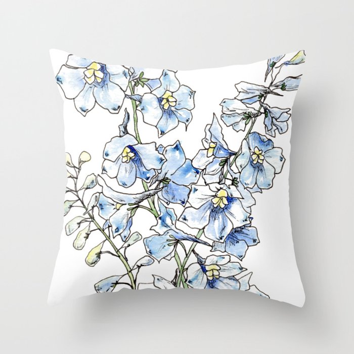 Blue Delphinium Flowers Throw Pillow